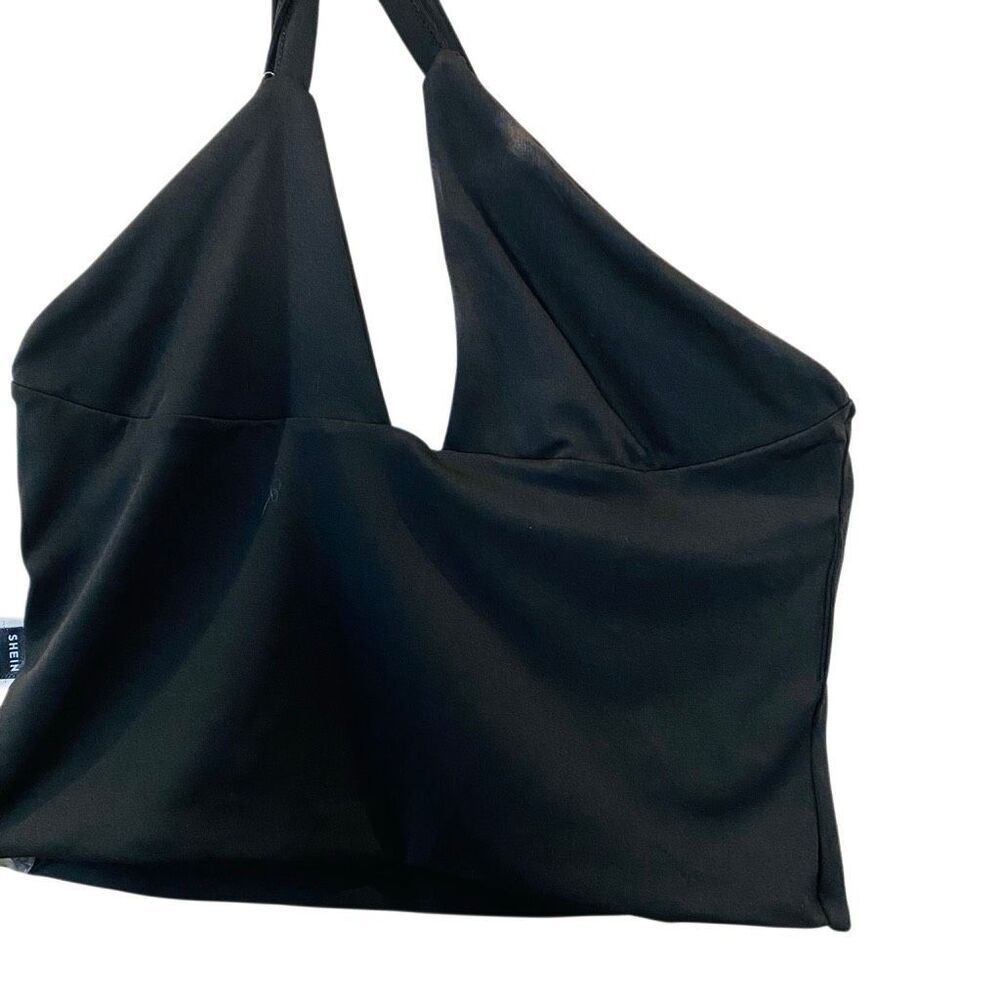 Shein Halter V-neck Crisscross Back Straps Black Cropped Top Large - Picture 3 of 4